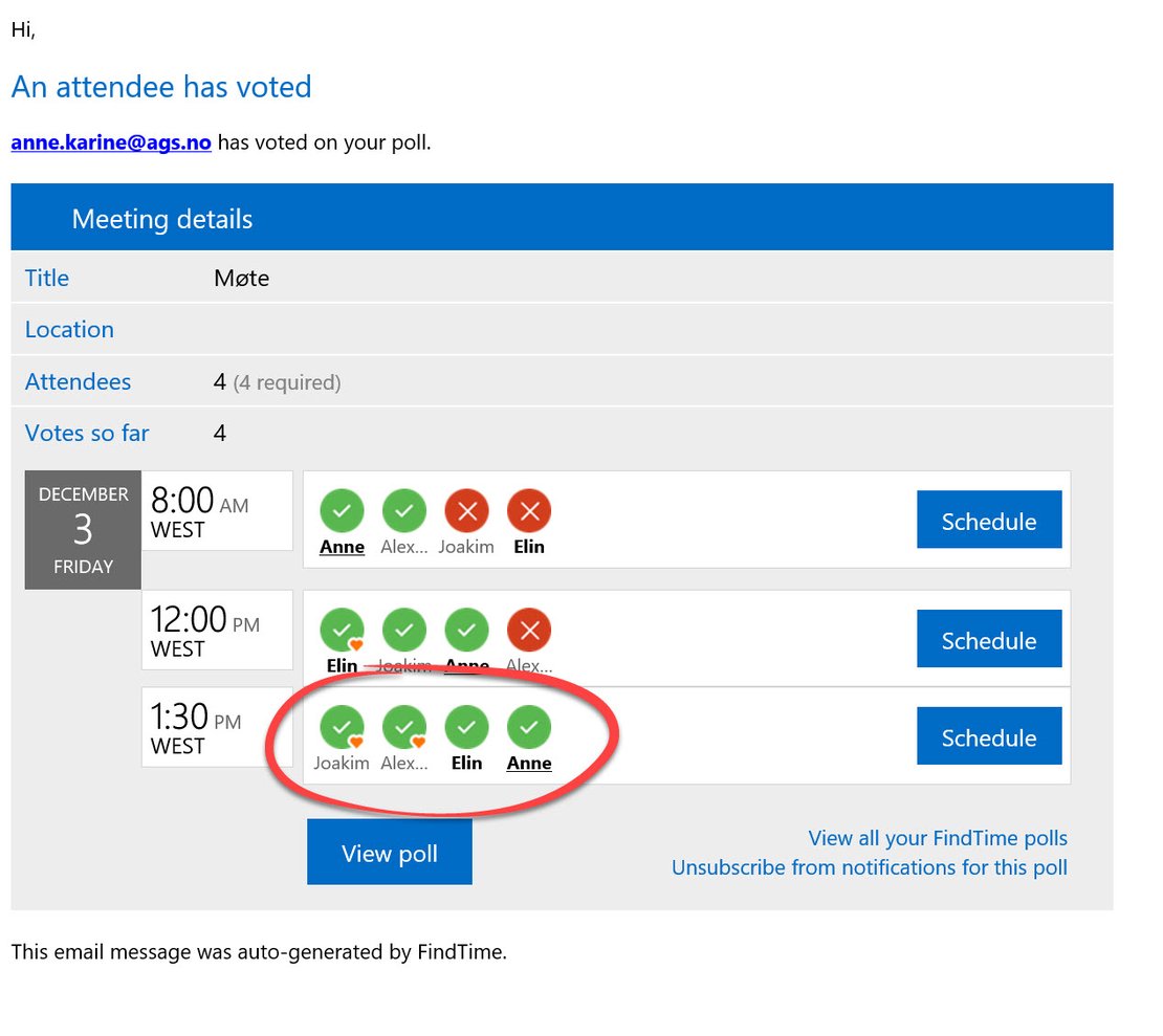 Hvordan bruke Microsoft FindTime for planlegging av møter i Outlook